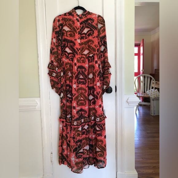 NWT Oliphant Mock Neck Ruffle Sleeve Maxi Dress in Uzbek Brick XXS - Picture 7 of 8